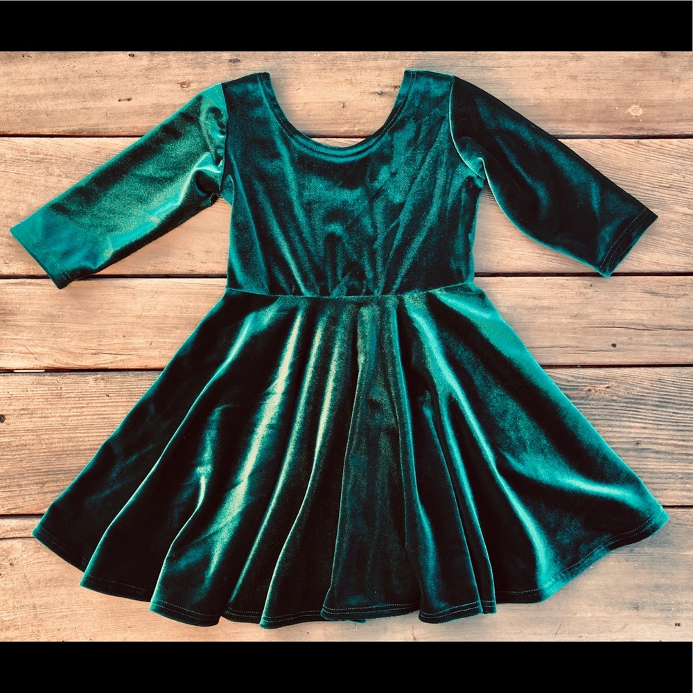 Green Velveteen Girls Twirly Dresses